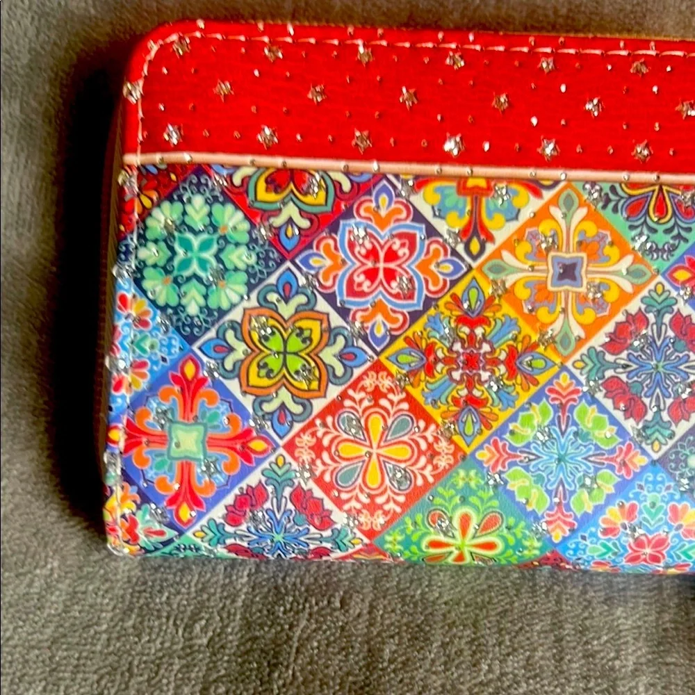 Vibrant Red and Blue‎ Quilted Wallet